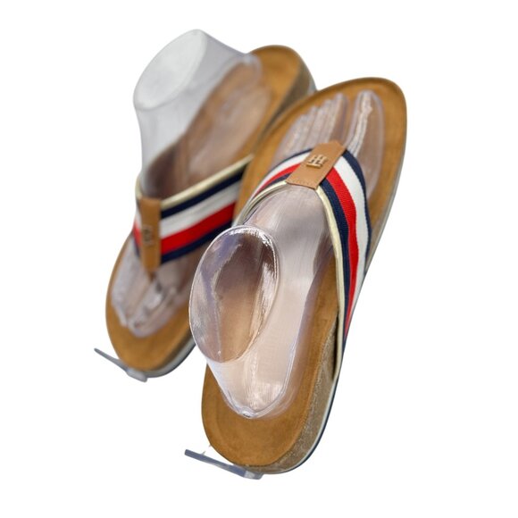 Tommy Hilfiger Womens Flag Stripe Summer Comfortable Sandals Sz 8.5 Tan/Blue/Red - Picture 5 of 13